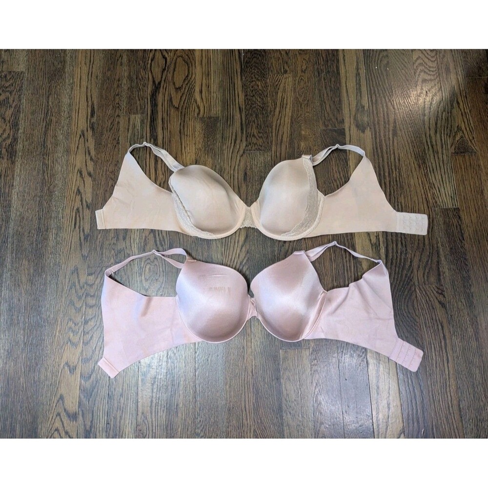 Soma Vanishing 360 Full Coverage Bras 34DD Tan Lace Trim Pink Underwire Lot Of 2
